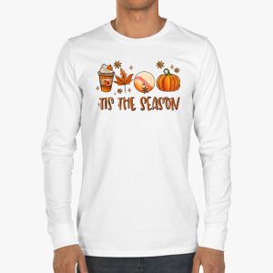 Tis The Season Pumpkin Leaf Latte Fall Thanksgiving Baseball Longsleeve Tee 3 3