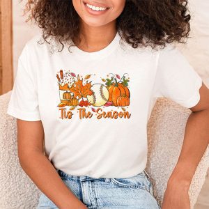 Tis The Season Pumpkin Leaf Latte Fall Thanksgiving Baseball T Shirt 1 2