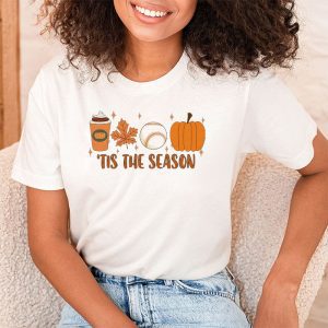 Tis The Season Pumpkin Leaf Latte Fall Thanksgiving Baseball T Shirt 1