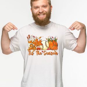 Tis The Season Pumpkin Leaf Latte Fall Thanksgiving Baseball T Shirt 2 2