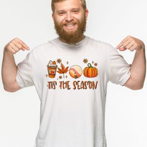 Tis The Season Pumpkin Leaf Latte Fall Thanksgiving Baseball T Shirt 2 3