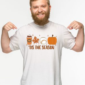 Tis The Season Pumpkin Leaf Latte Fall Thanksgiving Baseball T Shirt 2