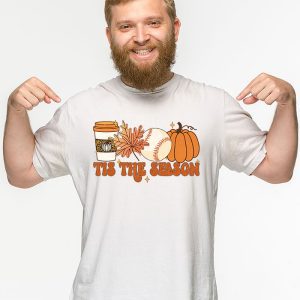 Tis The Season Pumpkin Leaf Latte Fall Thanksgiving Baseball T Shirt 2 4