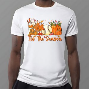 Tis The Season Pumpkin Leaf Latte Fall Thanksgiving Baseball T Shirt 3 2