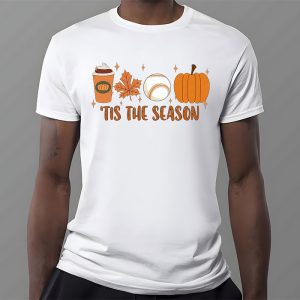 Tis The Season Pumpkin Leaf Latte Fall Thanksgiving Baseball T Shirt 3