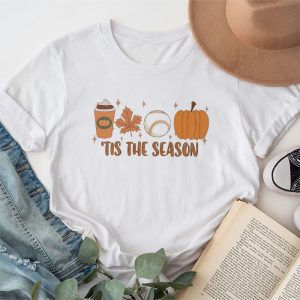 Tis The Season Pumpkin Leaf Latte Fall Thanksgiving Baseball T-Shirt