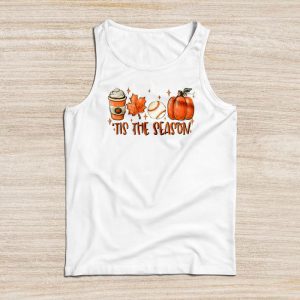 Tis The Season Pumpkin Leaf Latte Fall Thanksgiving Baseball Tank Top