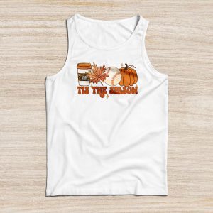 Tis The Season Pumpkin Leaf Latte Fall Thanksgiving Baseball Tank Top