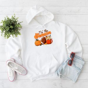 Tis The Season Pumpkin Leaf Latte Fall Thanksgiving Football Hoodie 1 2