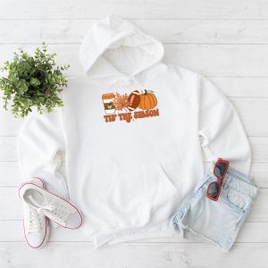 Tis The Season Pumpkin Leaf Latte Fall Thanksgiving Football Hoodie 1