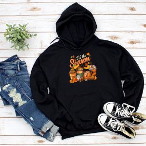 Tis The Season Pumpkin Leaf Latte Fall Thanksgiving Football Hoodie 1 4