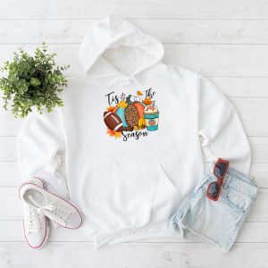 Tis The Season Pumpkin Leaf Latte Fall Thanksgiving Football Hoodie 1 5