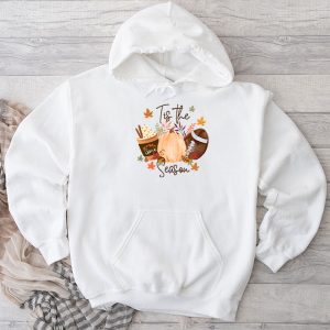 Tis The Season Pumpkin Leaf Latte Fall Thanksgiving Football Hoodie