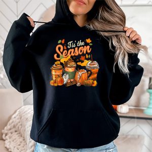 Tis The Season Pumpkin Leaf Latte Fall Thanksgiving Football Hoodie 2 4