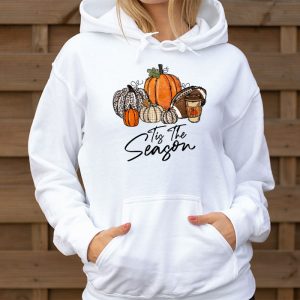 Tis The Season Pumpkin Leaf Latte Fall Thanksgiving Football Hoodie 3 6