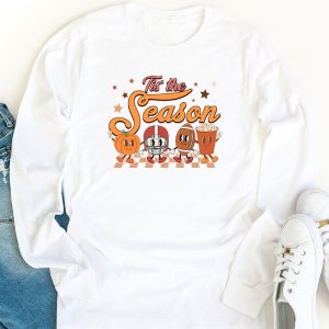 Tis The Season Pumpkin Leaf Latte Fall Thanksgiving Football Longsleeve Tee 1 1