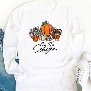 Tis The Season Pumpkin Leaf Latte Fall Thanksgiving Football Longsleeve Tee 1 6