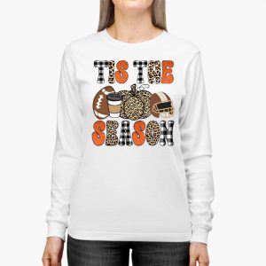 Tis The Season Pumpkin Leaf Latte Fall Thanksgiving Football Longsleeve Tee 2 3