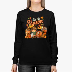 Tis The Season Pumpkin Leaf Latte Fall Thanksgiving Football Longsleeve Tee 2 4