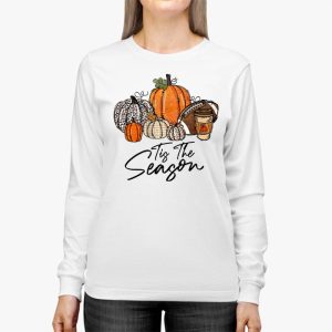 Tis The Season Pumpkin Leaf Latte Fall Thanksgiving Football Longsleeve Tee 2 6