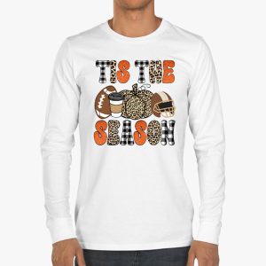 Tis The Season Pumpkin Leaf Latte Fall Thanksgiving Football Longsleeve Tee 3 3