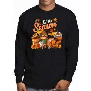 Tis The Season Pumpkin Leaf Latte Fall Thanksgiving Football Longsleeve Tee 3 4