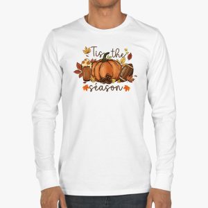 Tis The Season Pumpkin Leaf Latte Fall Thanksgiving Football Longsleeve Tee 3 9