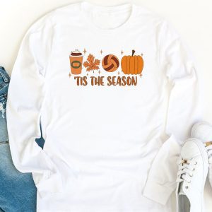 Tis The Season Pumpkin Leaf Latte Fall Volleyball Longsleeve Tee 1 2