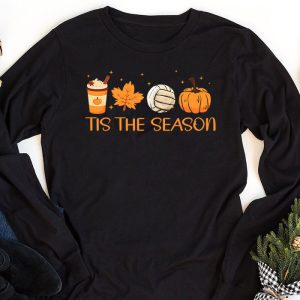 Tis The Season Pumpkin Leaf Latte Fall Volleyball Longsleeve Tee 1 3