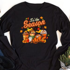 Tis The Season Pumpkin Leaf Latte Fall Volleyball Longsleeve Tee 1