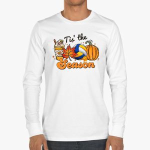 Tis The Season Pumpkin Leaf Latte Fall Volleyball Longsleeve Tee 3 4