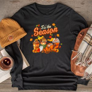 Tis The Season Pumpkin Leaf Latte Fall Volleyball Longsleeve Tee