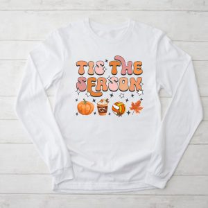 Tis The Season Shirt Pumpkin Leaf Latte Fall Volleyball Perfect Longsleeve Tee