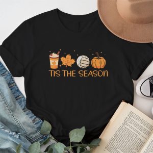 Tis The Season Pumpkin Leaf Latte Fall Volleyball T Shirt 1 3