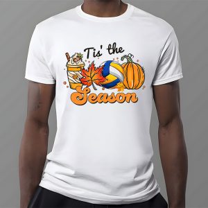 Tis The Season Pumpkin Leaf Latte Fall Volleyball T Shirt 3 4