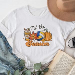 Tis The Season Pumpkin Leaf Latte Fall Volleyball T-Shirt