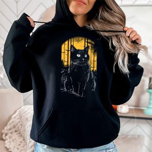 Vintage Scary Halloween Black Cat Costume Retro Moon Cat Mom Hoodie 2 1