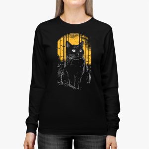 Vintage Scary Halloween Black Cat Costume Retro Moon Cat Mom Longsleeve Tee 2 1