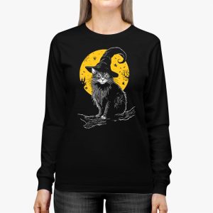 Vintage Scary Halloween Black Cat Costume Retro Moon Cat Mom Longsleeve Tee 2 2