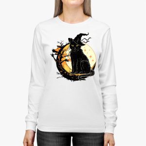 Vintage Scary Halloween Black Cat Costume Retro Moon Cat Mom Longsleeve Tee 2 3