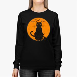 Vintage Scary Halloween Black Cat Costume Retro Moon Cat Mom Longsleeve Tee 2