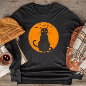 Cute Halloween Shirts Vintage Scary Halloween Black Cat Costume Retro Longsleeve Tee