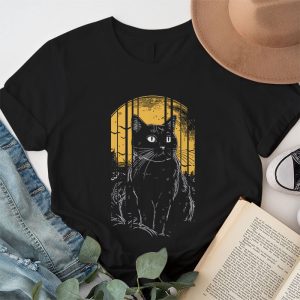 Vintage Scary Halloween Black Cat Costume Retro Moon Cat Mom T Shirt 1 1