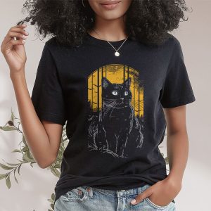 Vintage Scary Halloween Black Cat Costume Retro Moon Cat Mom T Shirt 2 1