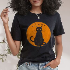 Vintage Scary Halloween Black Cat Costume Retro Moon Cat Mom T Shirt 2