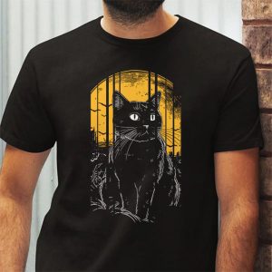 Vintage Scary Halloween Black Cat Costume Retro Moon Cat Mom T Shirt 3 1