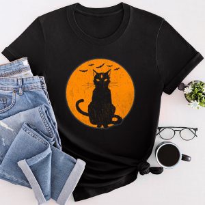 Cute Halloween Shirts Vintage Scary Halloween Black Cat Costume Retro Moon Cat Mom T-Shirt