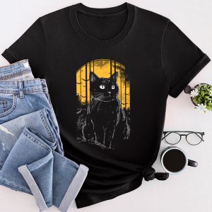 Cute Halloween Shirts Vintage Scary Halloween Black Cat Costume Retro Moon Cat Mom T-Shirt