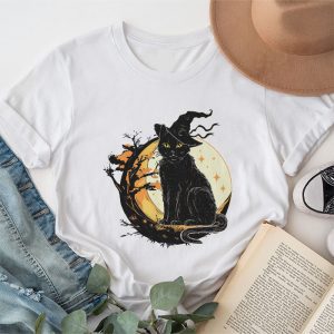 Vintage Scary Halloween Black Cat Costume Retro Moon Cat Mom T-Shirt