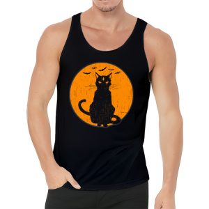 Vintage Scary Halloween Black Cat Costume Retro Moon Cat Mom Tank Top 3